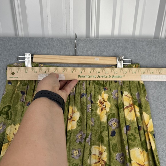 Vintage Putumayo Skirt Womens L Green Yellow Floral Maxi Boho Pleated India - Picture 5 of 7